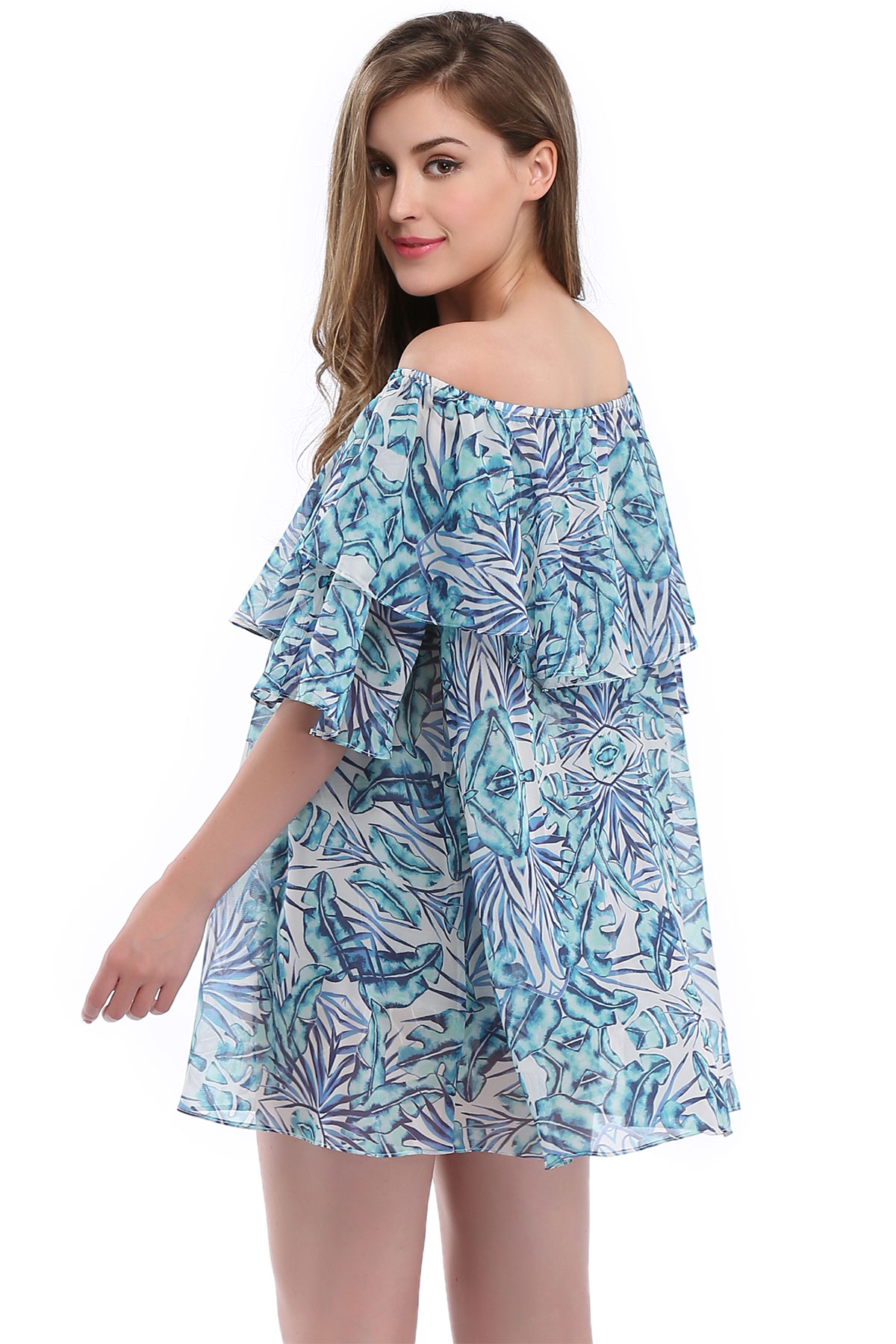 F4644 off shoulder Printing beach  dress